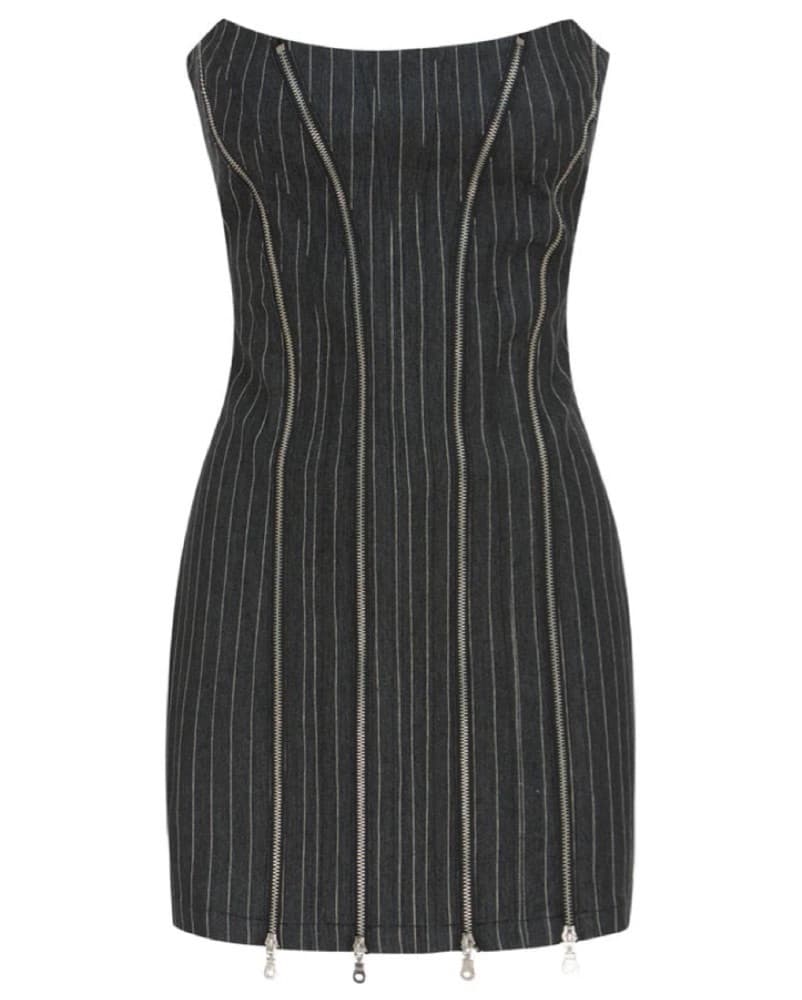 With Jean Pin Stripes Zipper Mini Dress - Image 3