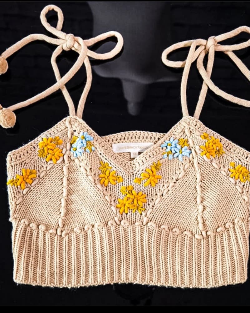 LoveShackFancy Lago Crop Top - Oatmeal B - Image 2