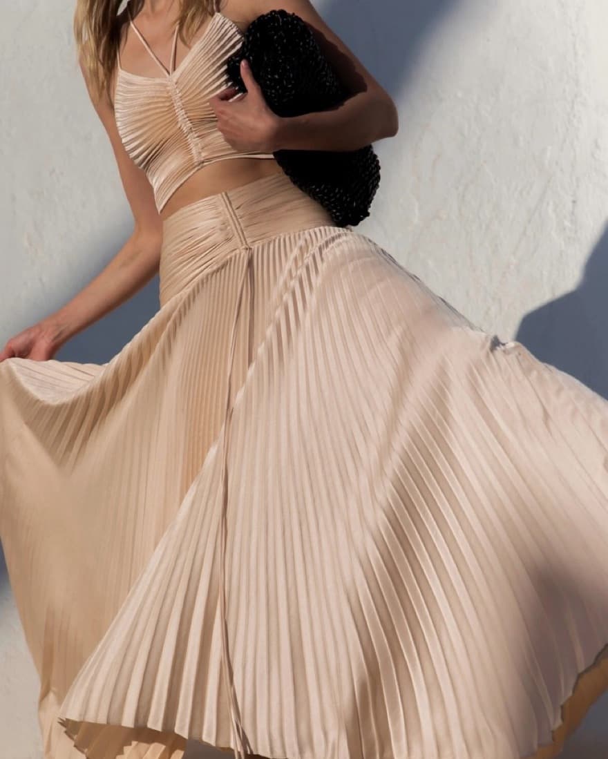 A.L.C Ari Satin Pleated Skirt in Natural - Image 4