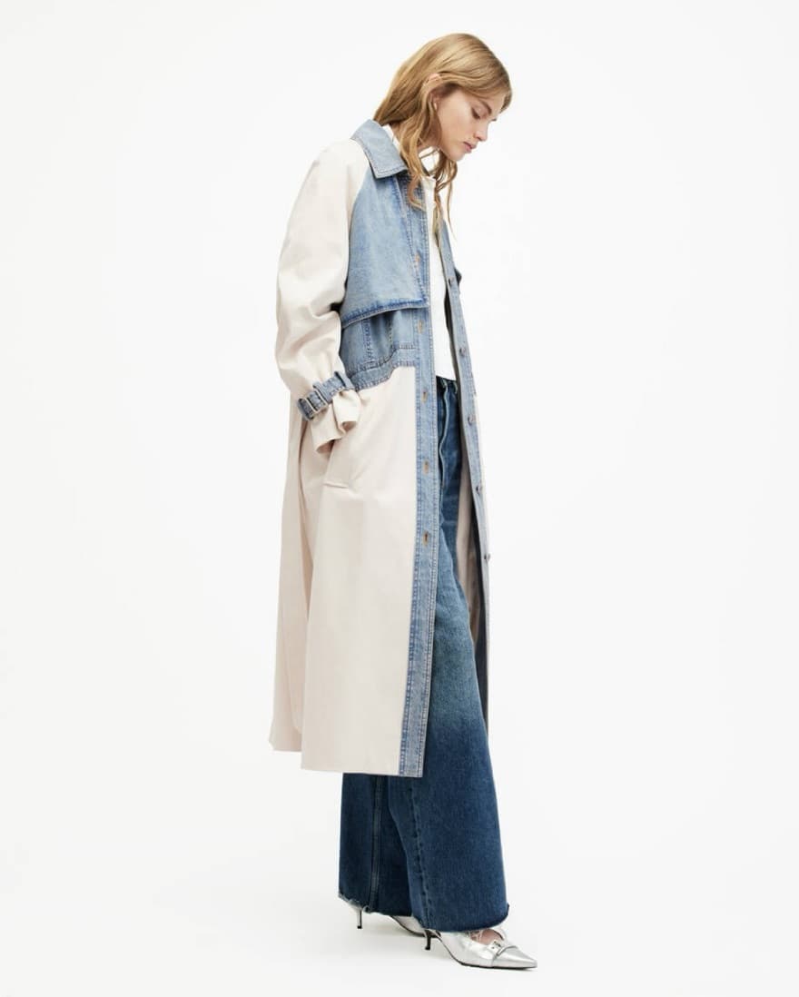 Denim Paneled Trench Coat - Image 4