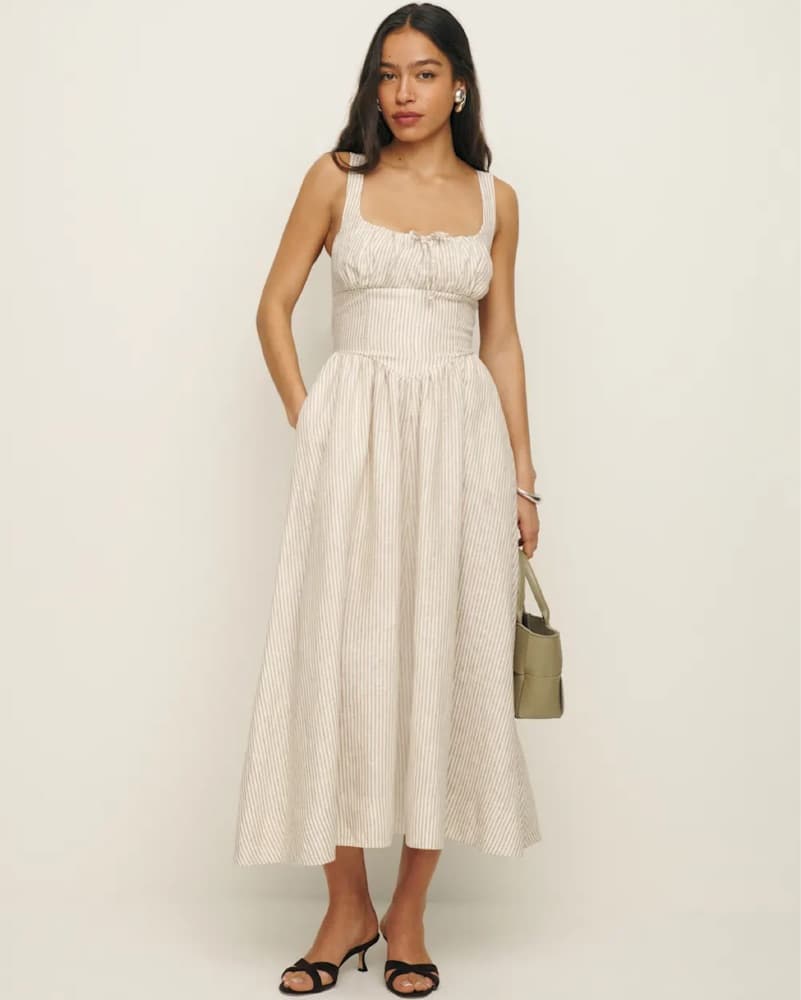 Reformation Striped Linen Bustier Dress - Image 3