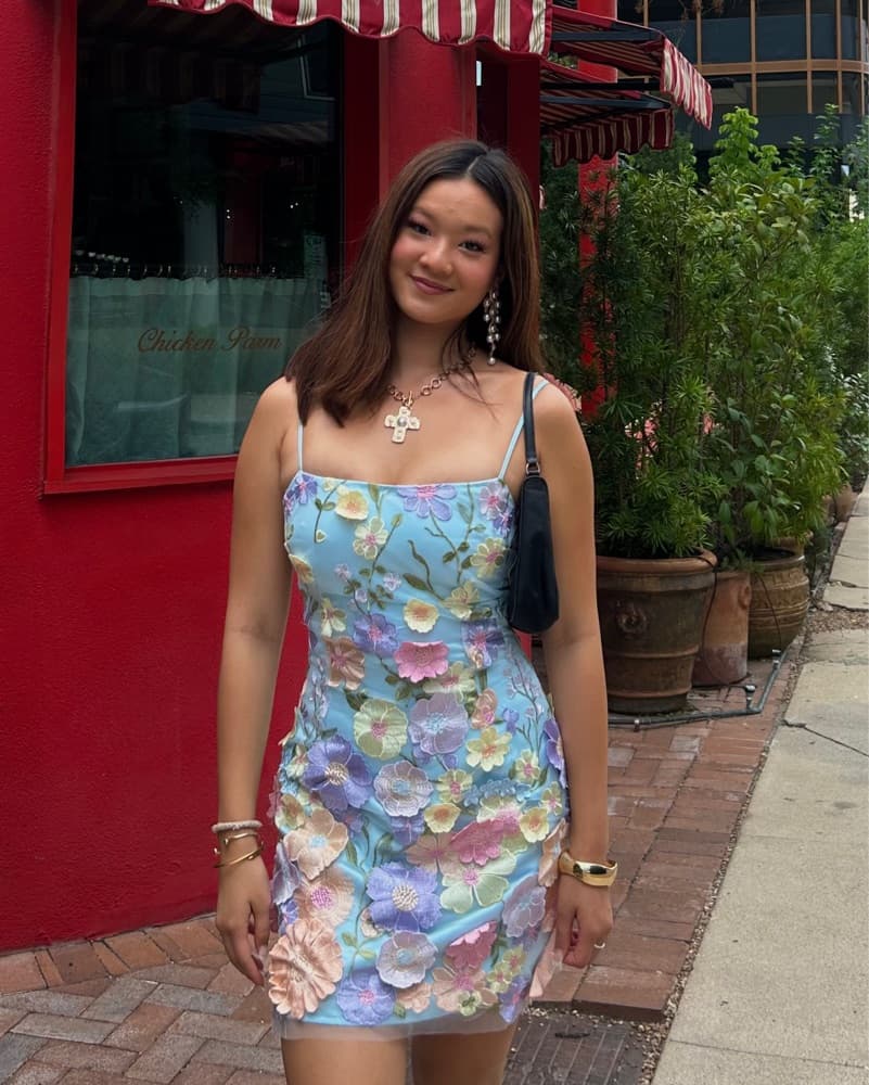 AQUA blue floral mini dress (S) - Image 1