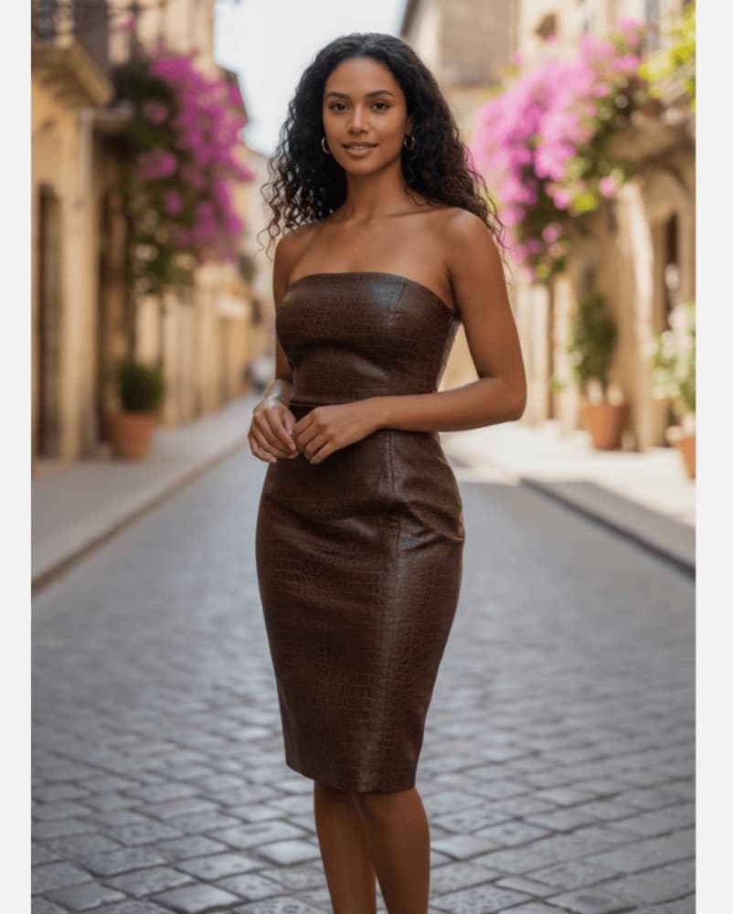 Sleek Leather Midi Dress - Image 2