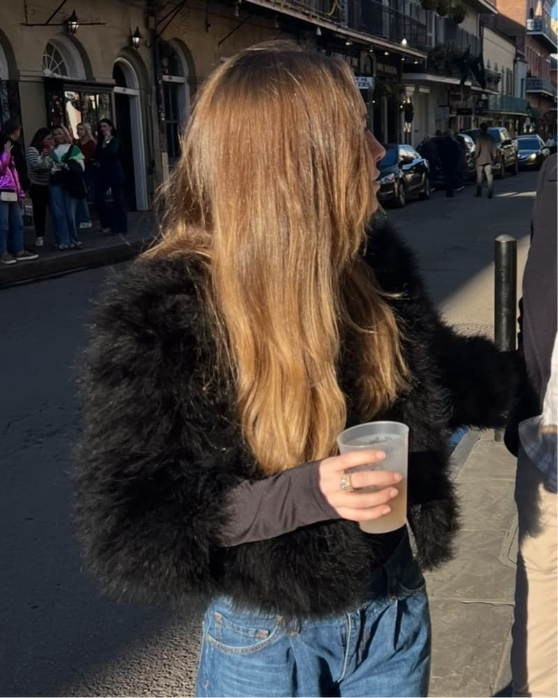 Black Fur Feather Jacket - Image 1