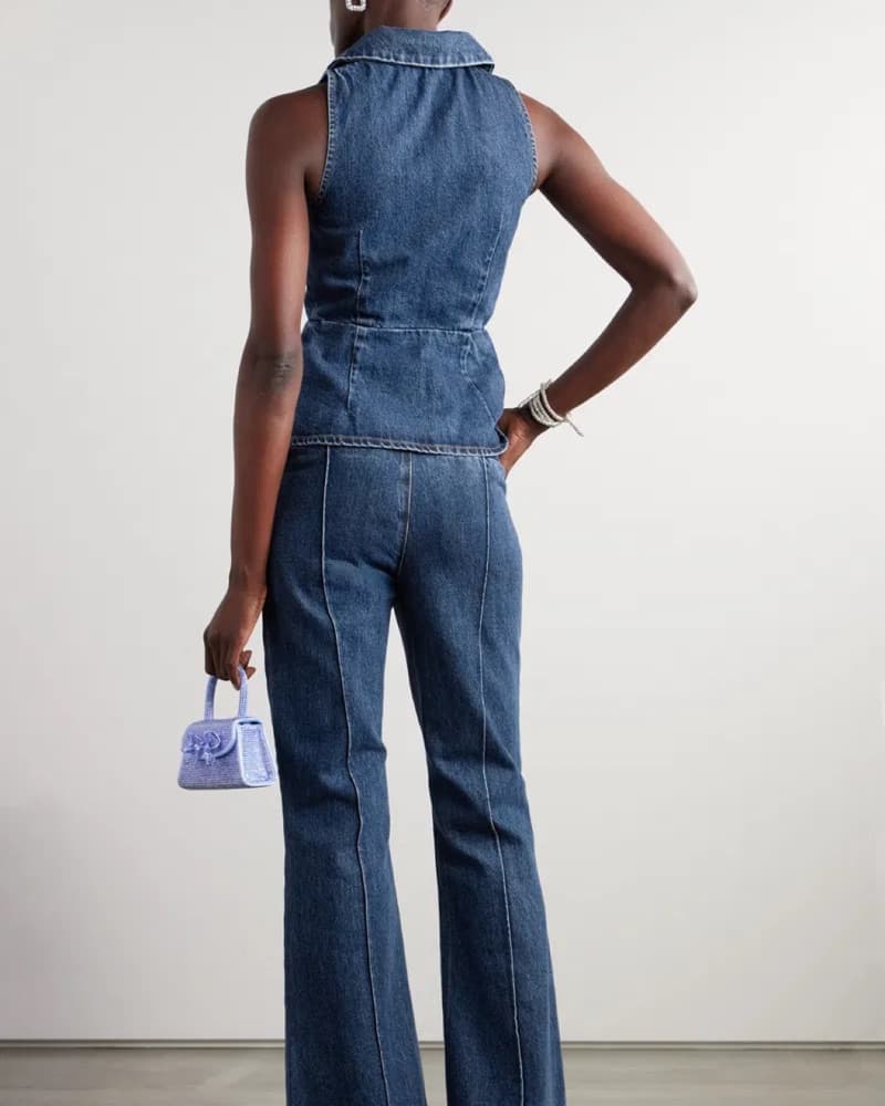 Self-Portrait Crystal Denim Jumpsuit - Image 4