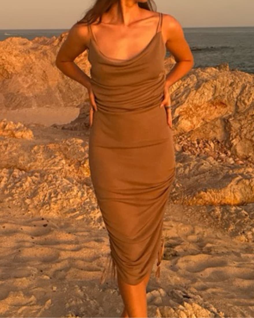 Nude Dion Lee Ruched Cowl Neck Midi Dres - Image 1