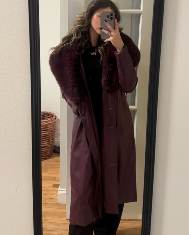 HUTCH maroon leather and fur coat - Image 1
