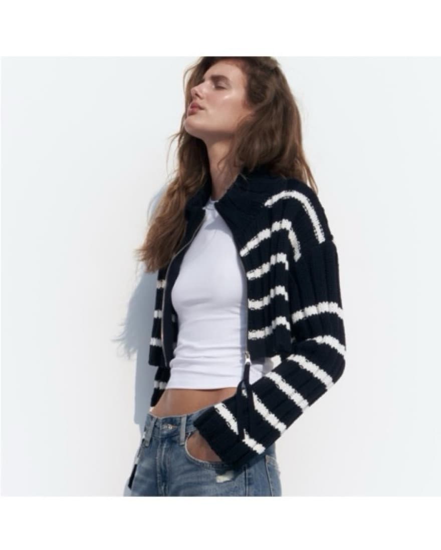 Striped Cropped Turtleneck Sweater - Image 2