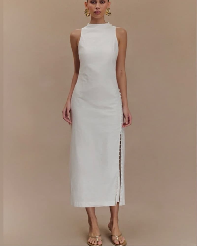 Meshki White Linen Midi Dress - Image 1