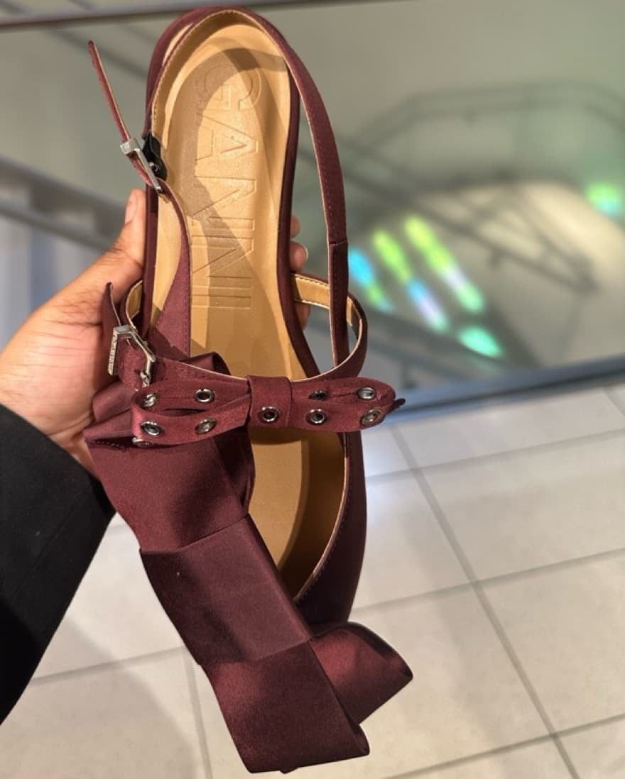 Ganni Burgundy Satin Bow Sandals/flats - Image 1
