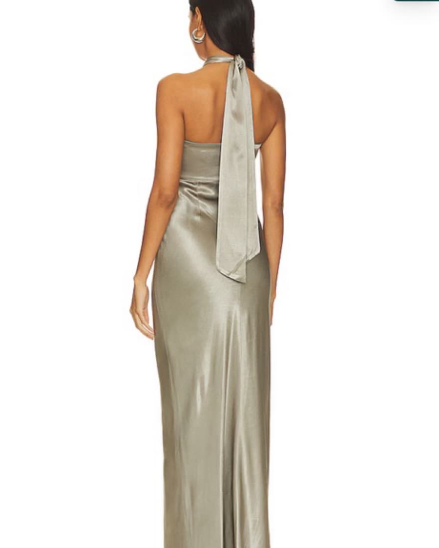 La Lune Ruched Halter Dress in Sage  - Image 3