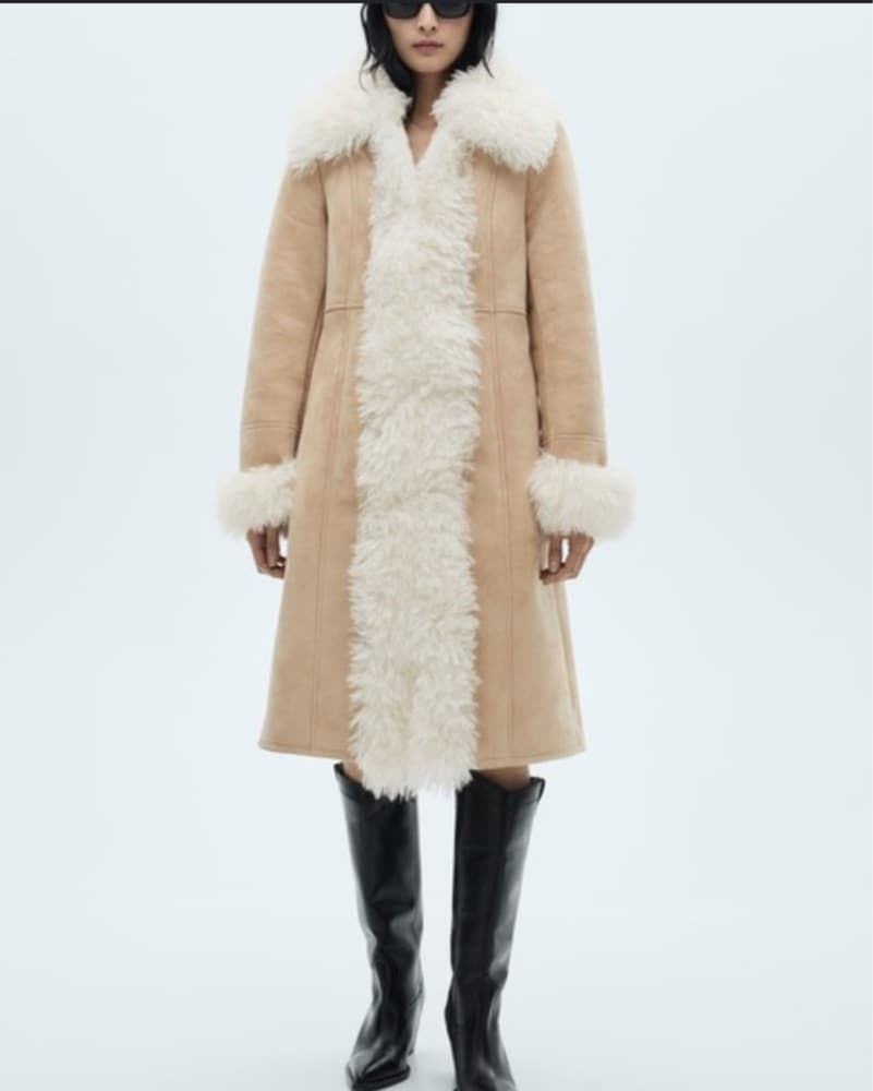 Mango Faux Fur , Suede Trimmed Coat - Image 2