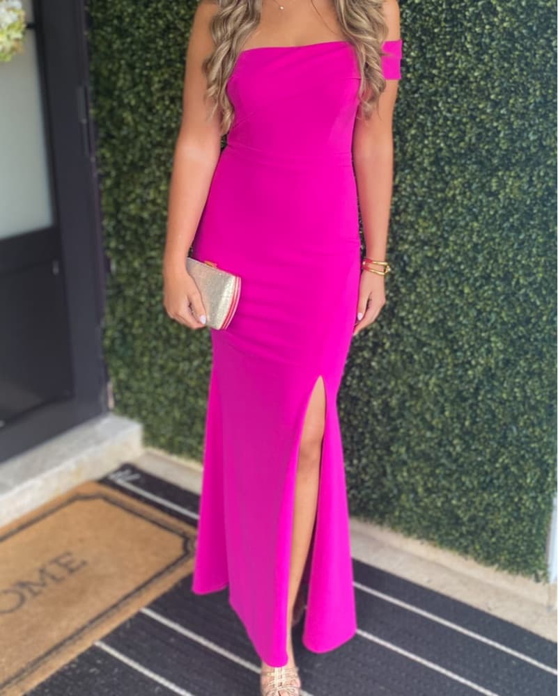Long Pink Slit Dress - Image 1