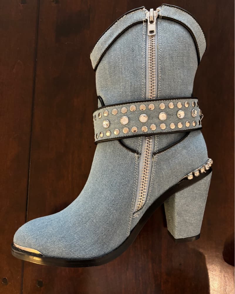 Rhinestone Denim Cowboy Boots - Image 4