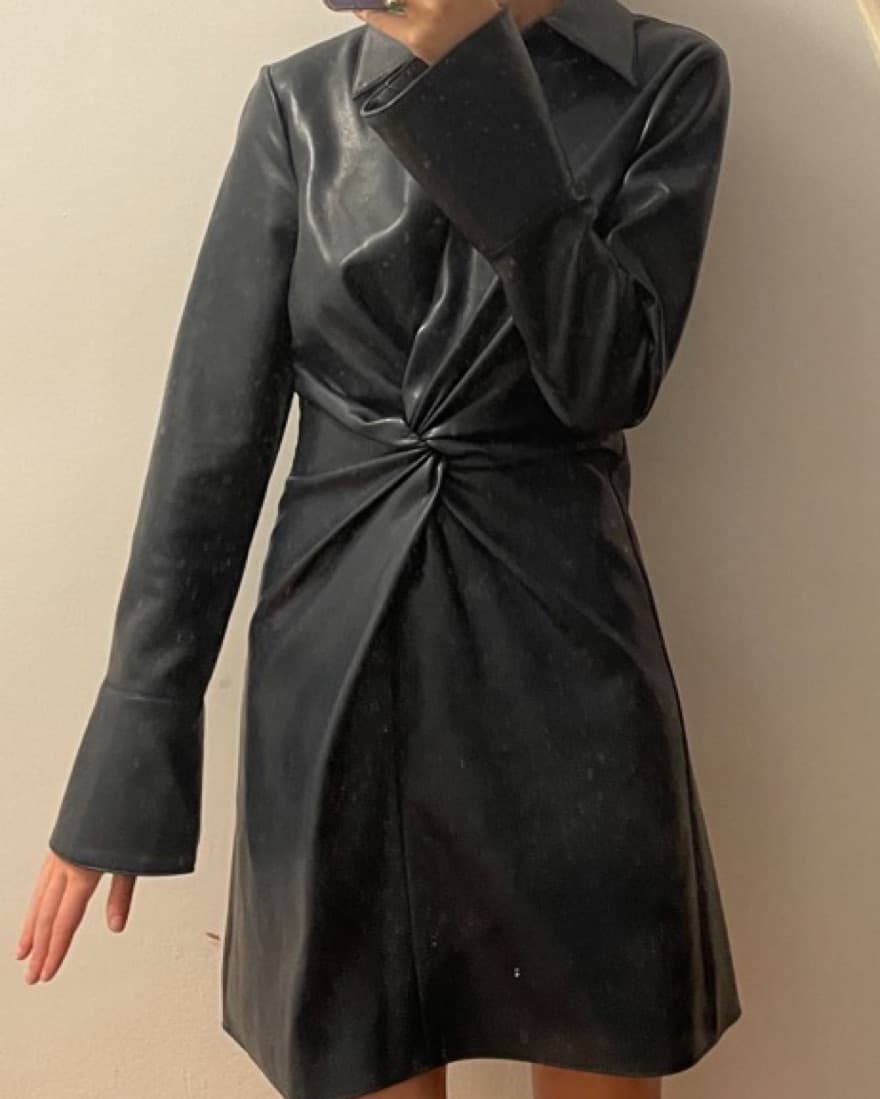 Cinq à Sept Blue Leather Mckenna Dress - Image 3