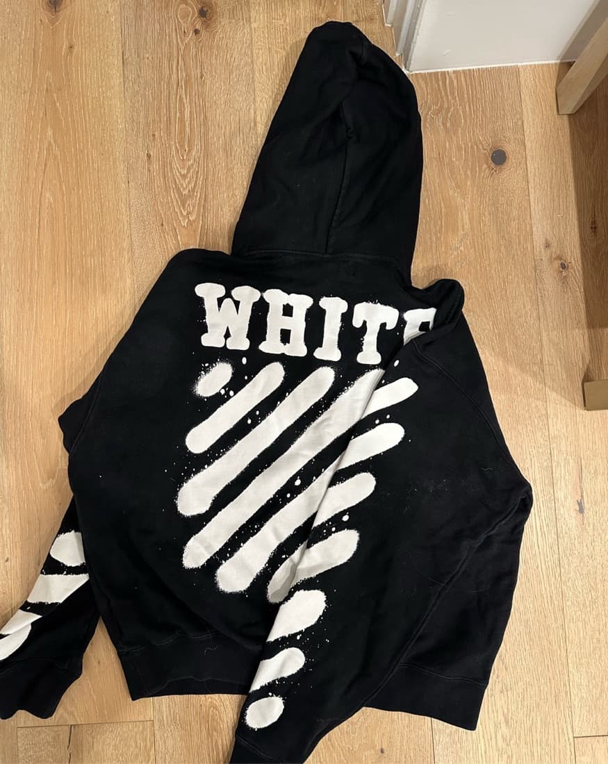Off White Black Stripe Hoodie - Image 2