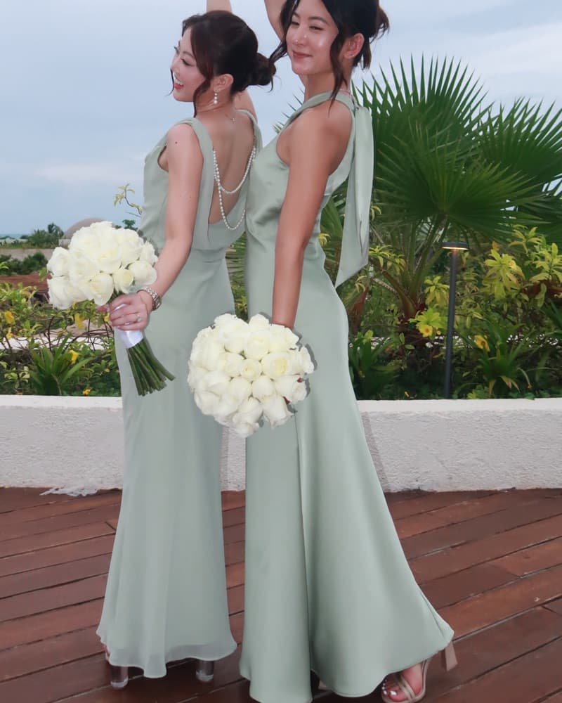Blackless Green Chiffon Long Dress - Image 3