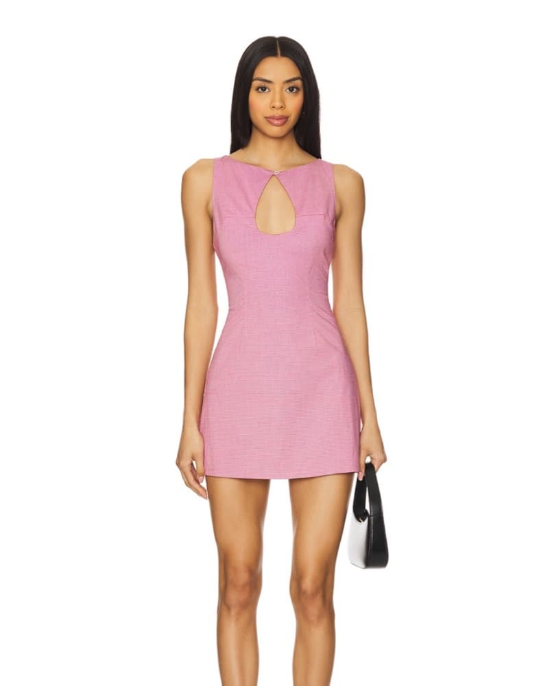 Red/Pink Gingham Keyhole Mini Dress - Image 1