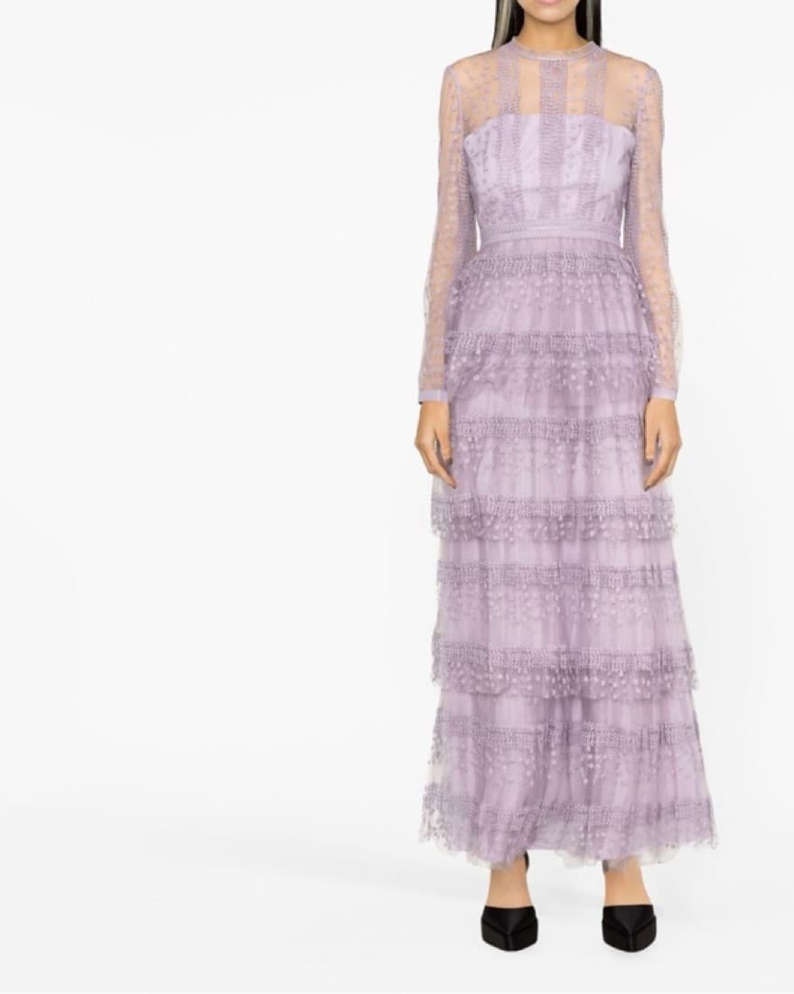 LILAC TIERED LACE MIDI DRESS - Image 2