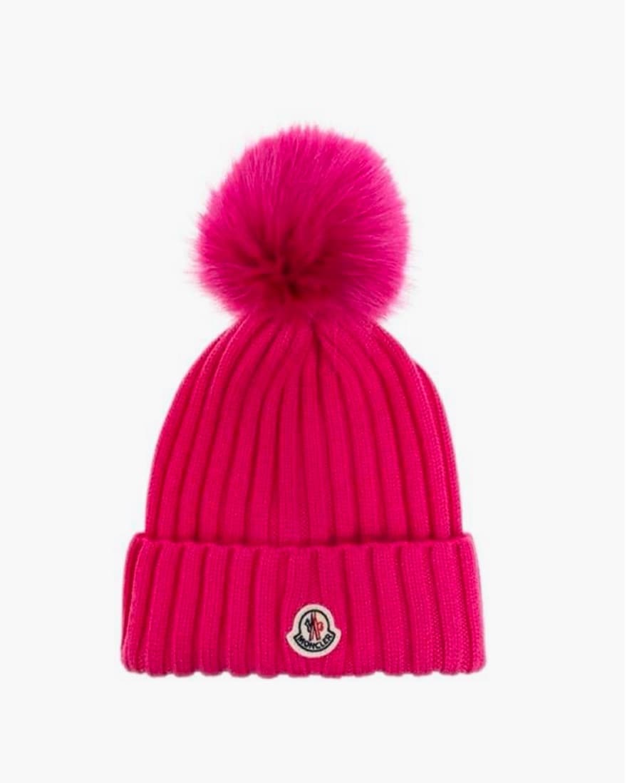 Moncler Bright Pink Pom Beanie - Image 1