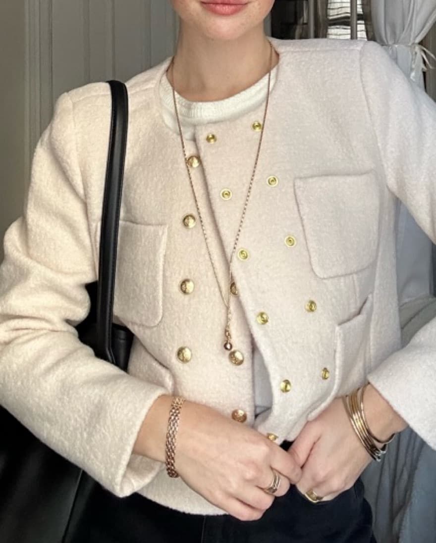 Celine Inspired Crop Creme & Gold Jacket - Image 1