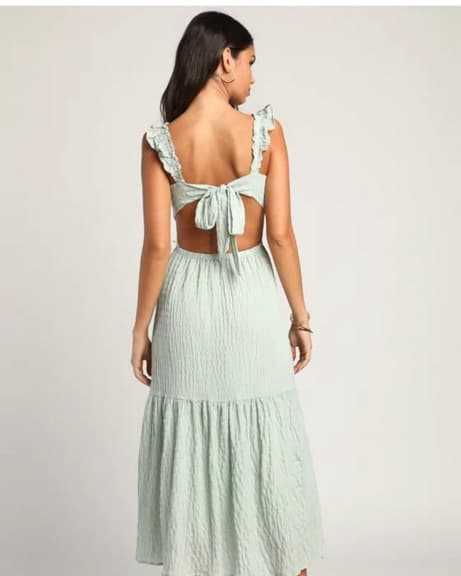 Mint Smocked Tie-back tiered Midi Dress  - Image 4