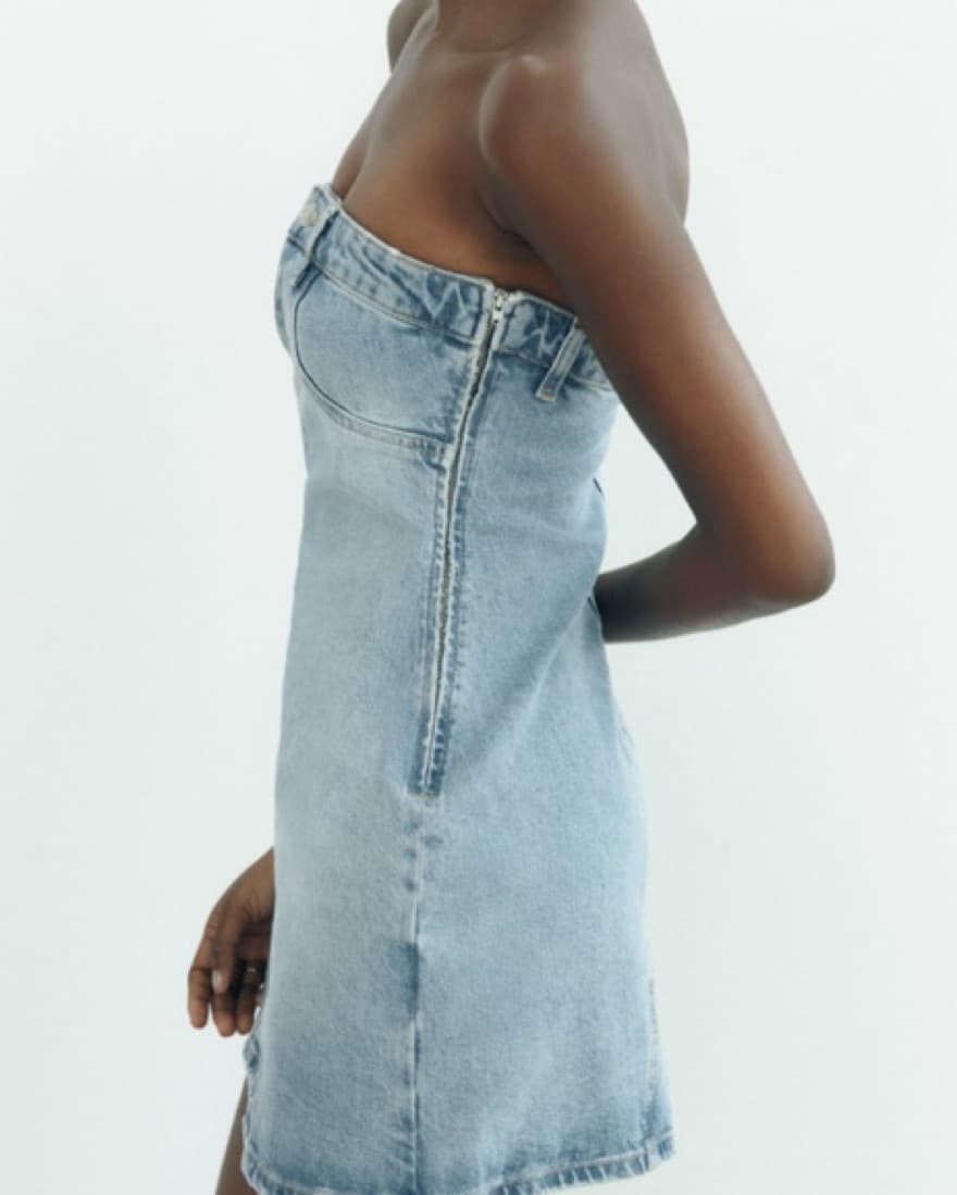 Zara TRF Strapless Denim Dress - Image 3