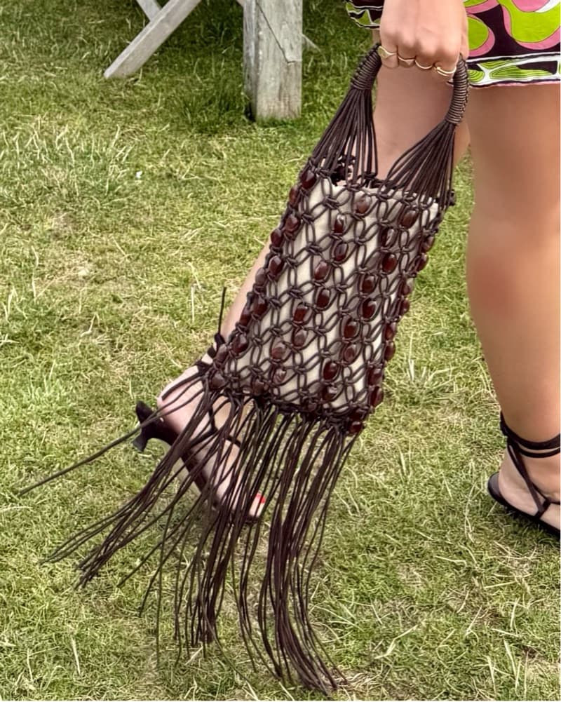 Zara Brown Fringe Beaded Bag - Image 1