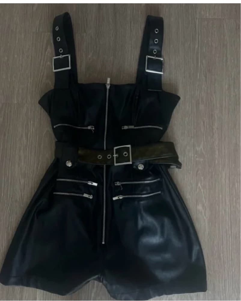 Vegan Black Leather Romper - Image 2