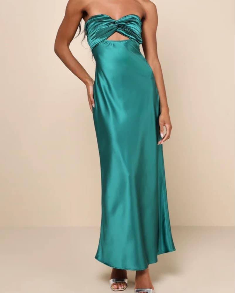 So Rare Emerald Green Satin Strapless - Image 1
