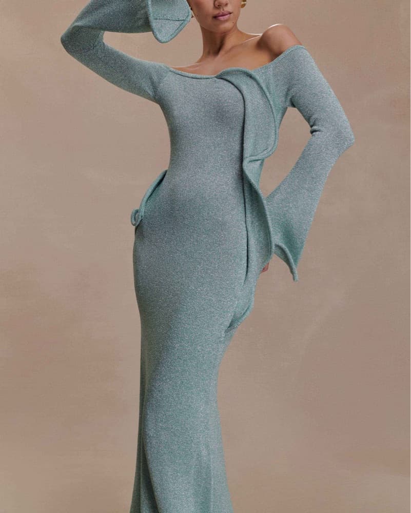 Meshki Aqua Sandrine Shimmer Dress XS - Image 4