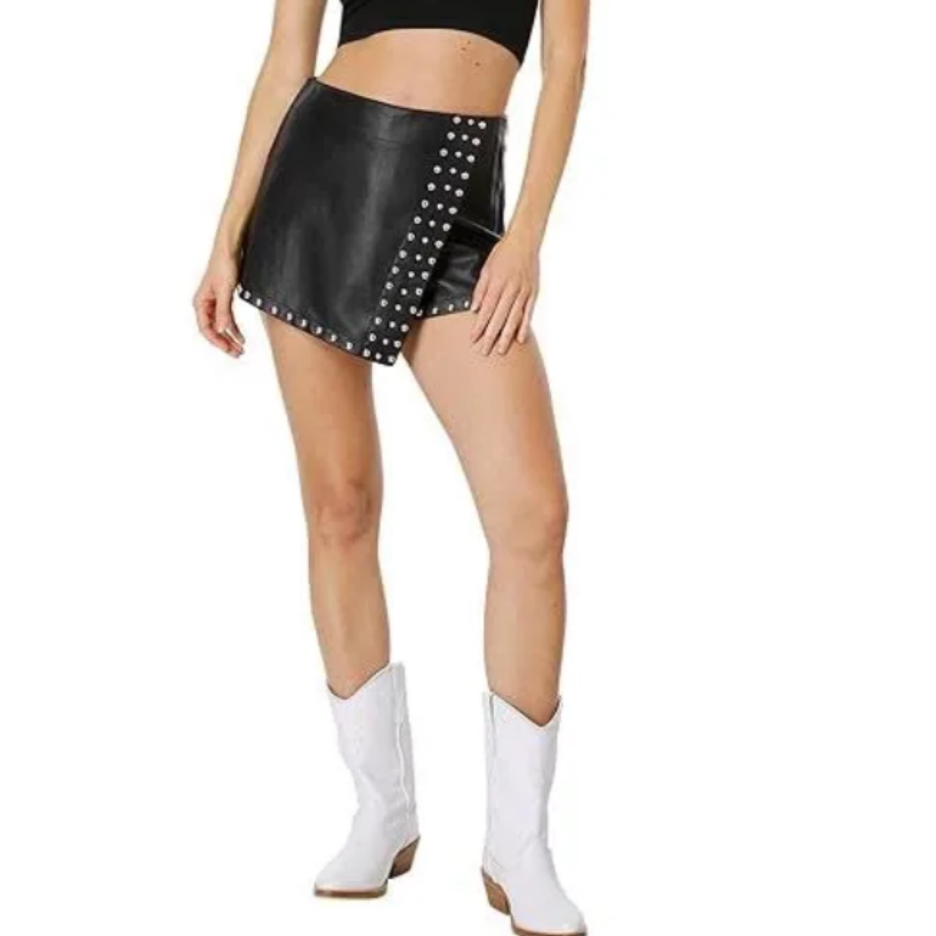 Studded Emmy Mini Skort In Black - Image 2