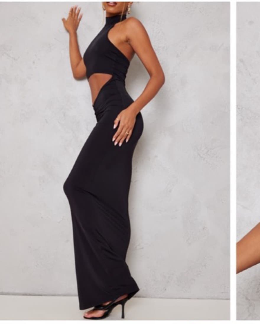 Black High Neck Cut Out Ruched Dress - Image 2
