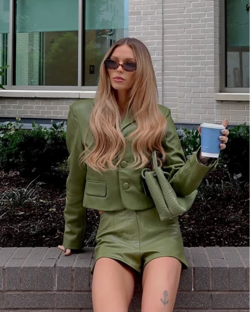 SET - Green Leather Blazer & Short - Image 1