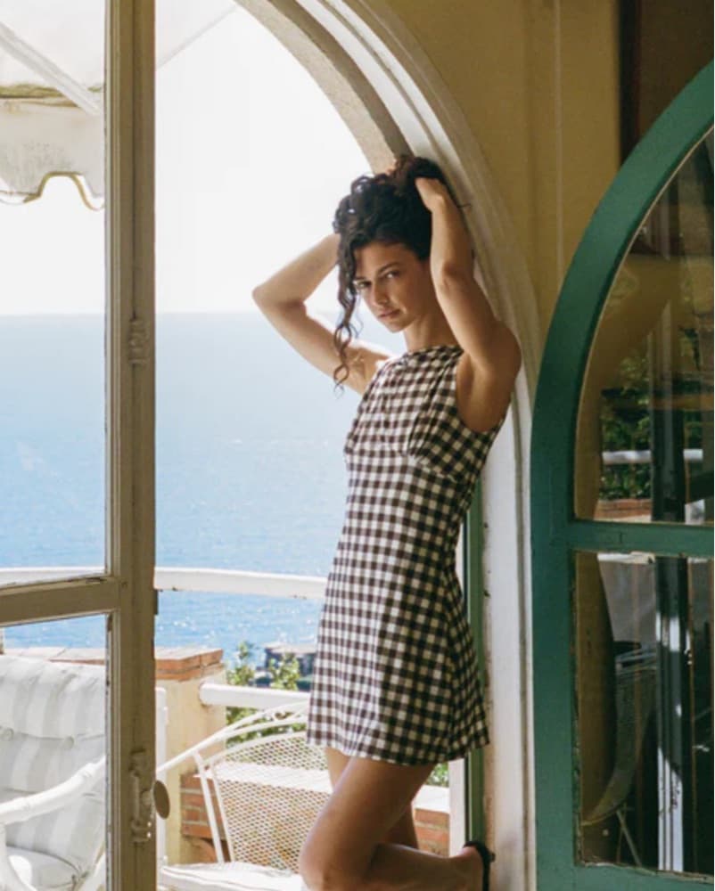 Black White Gingham Check Mini Dress - Image 1