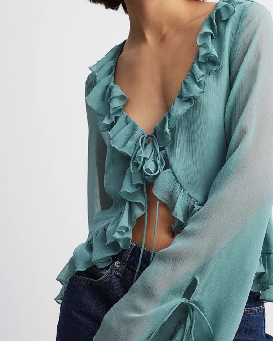 NA-KD Sheer Ruffle Tie Blouse  - Image 5