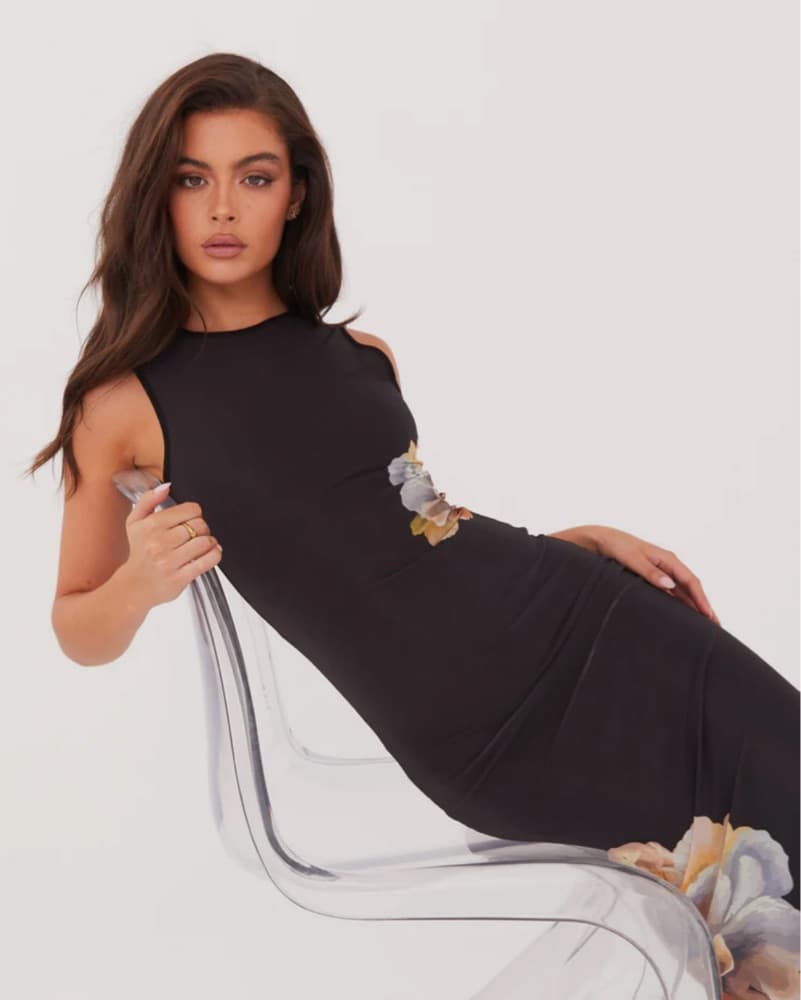 Elegant Black Floral Maxi Dress - Image 2