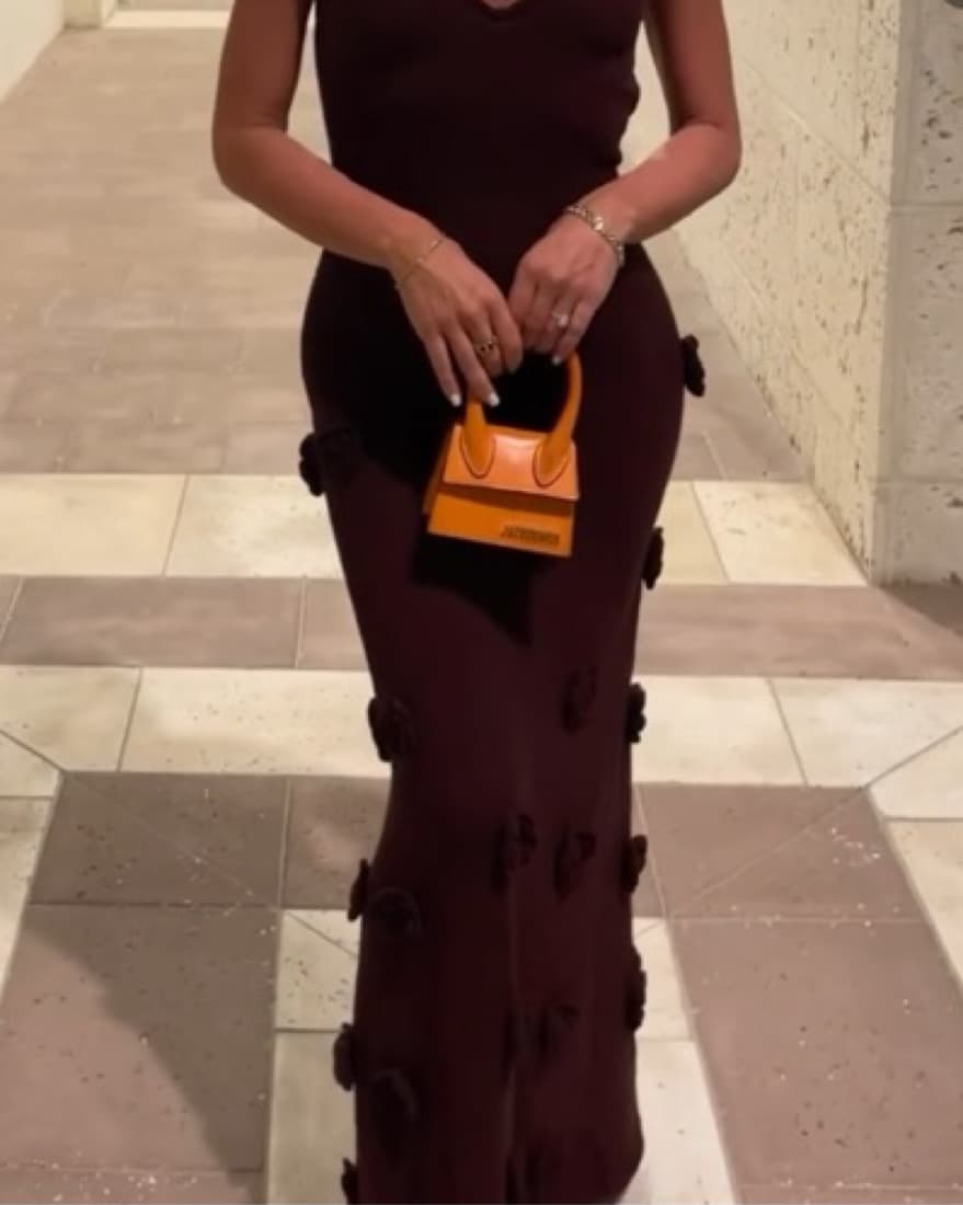 Knit Maxi Dress With Flowers - Plum - Image 2
