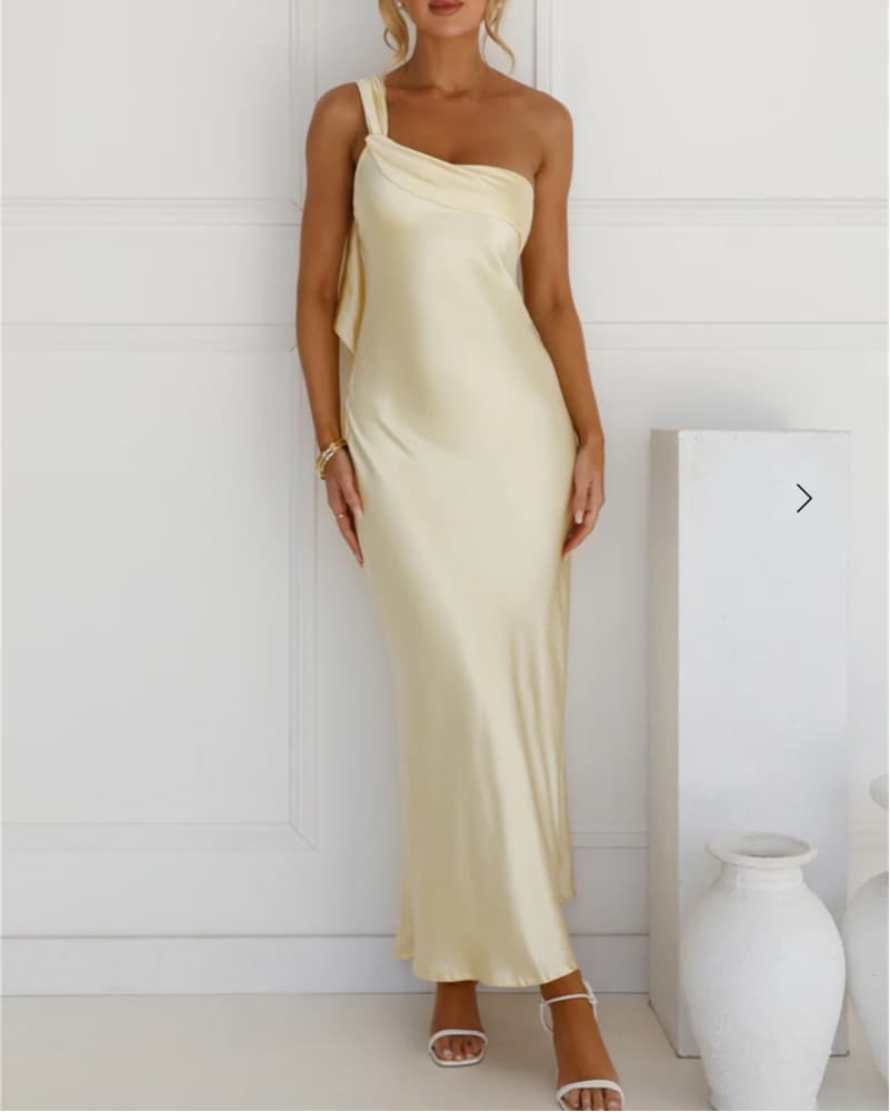 Yellow Satin One Shoulder Dress - Image 1