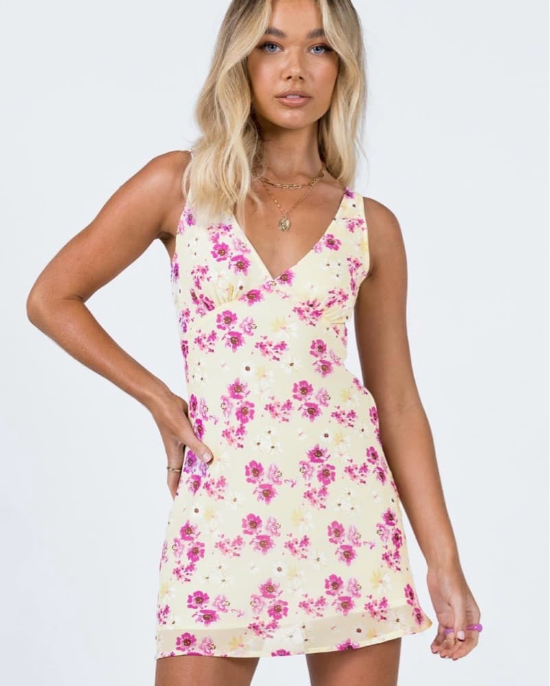 Yellow Floral Mini Dress - Image 1