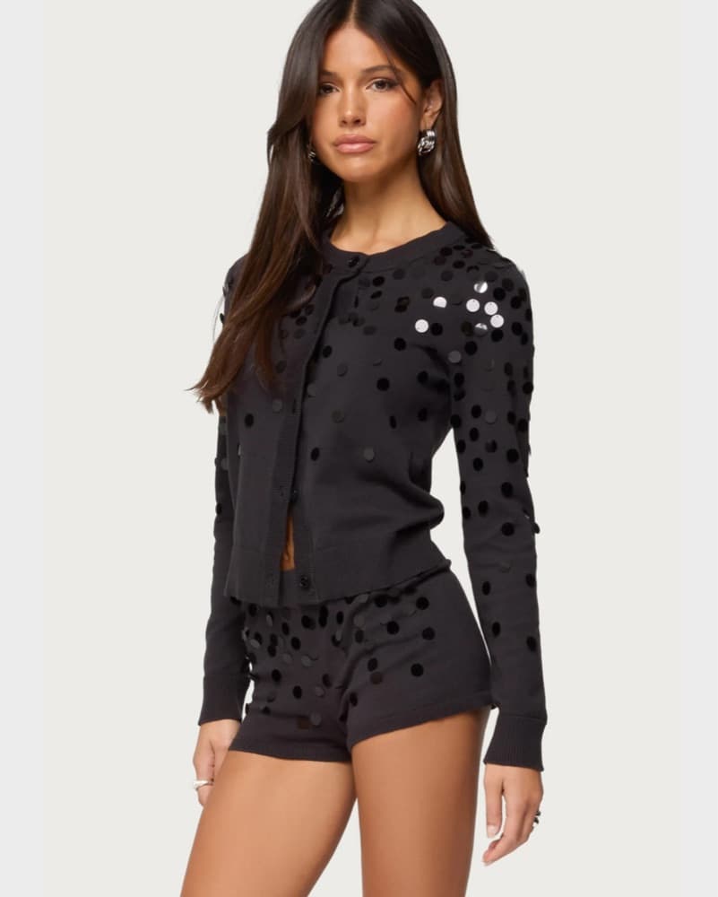 Knit Sequin Cardigan & Micro Shorts Set - Image 6