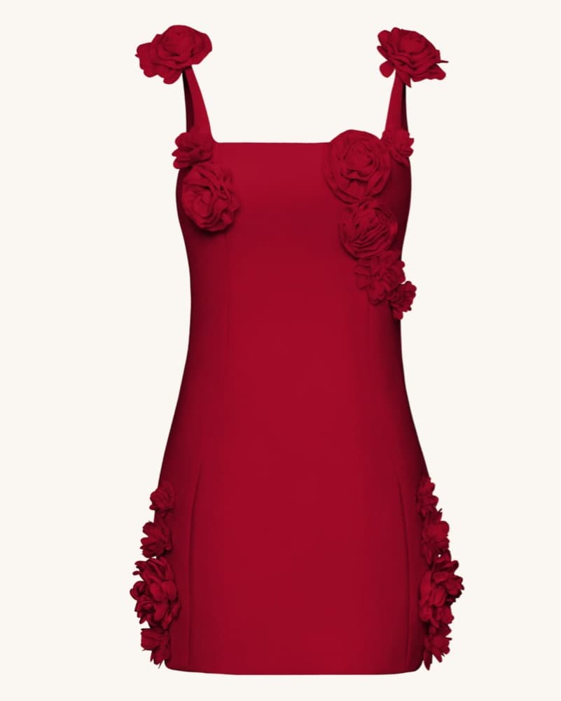 Elaina Red Rosette Applique Mini Dress - Image 1