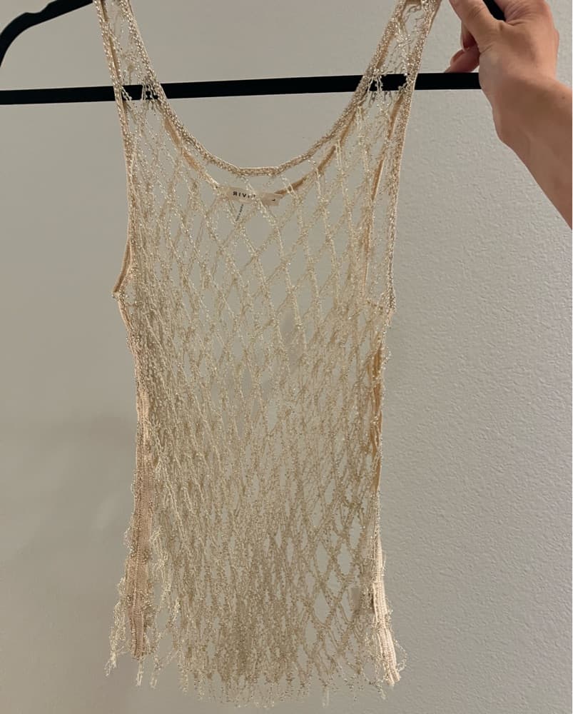 Beaded Metallic Crochet Sleeveless Top - Image 2