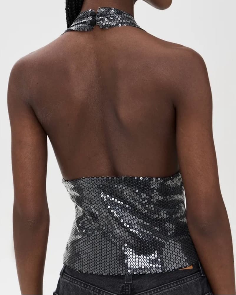 Miaou Black Sequin Halter Top - Image 3