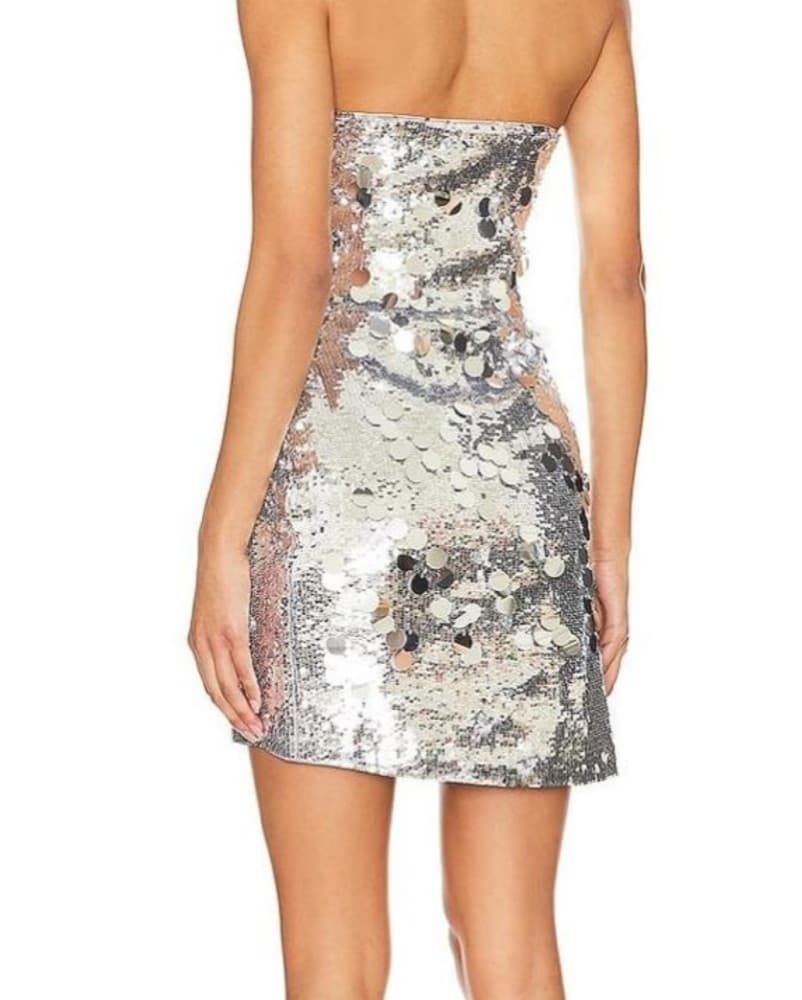 GUIZIO Paillette Tube Dress Silver - Image 6