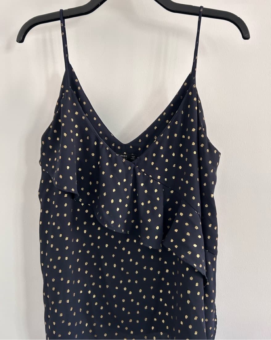 Dark Blue Chiffon Blouse W/ Gold Accents - Image 2
