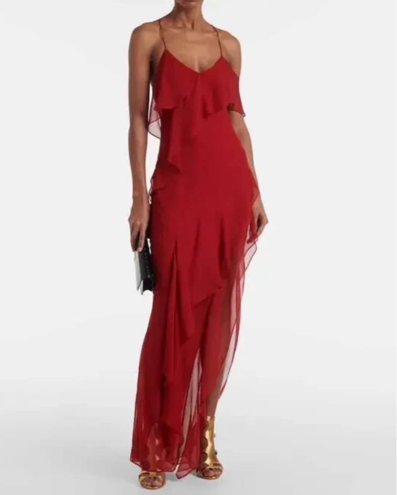 The Sei Red Ruffle Bias Gown - Image 1