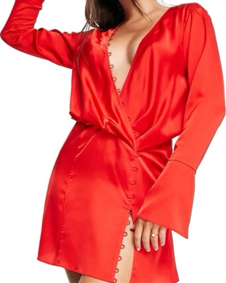 Red ASOS Design Low V Satin Mini Dress - Image 5