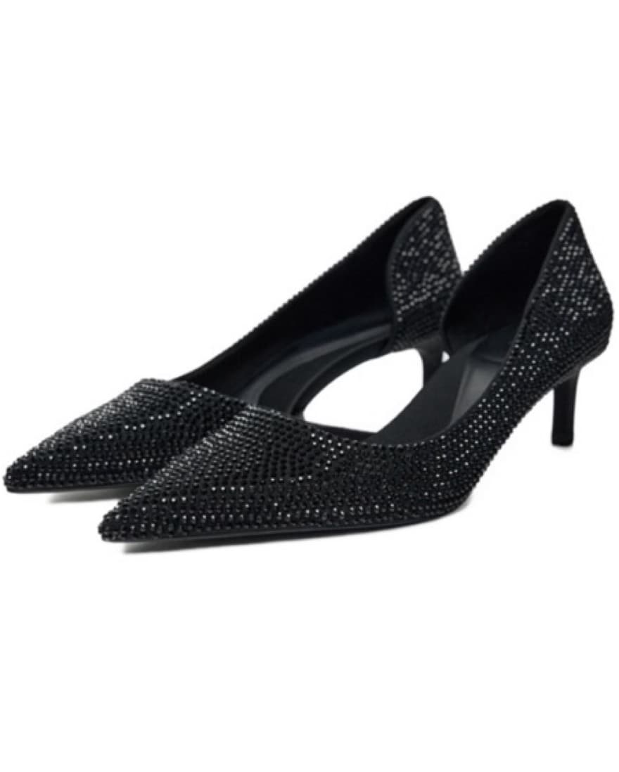 Black Rhinestone Kitten Heels - Image 5