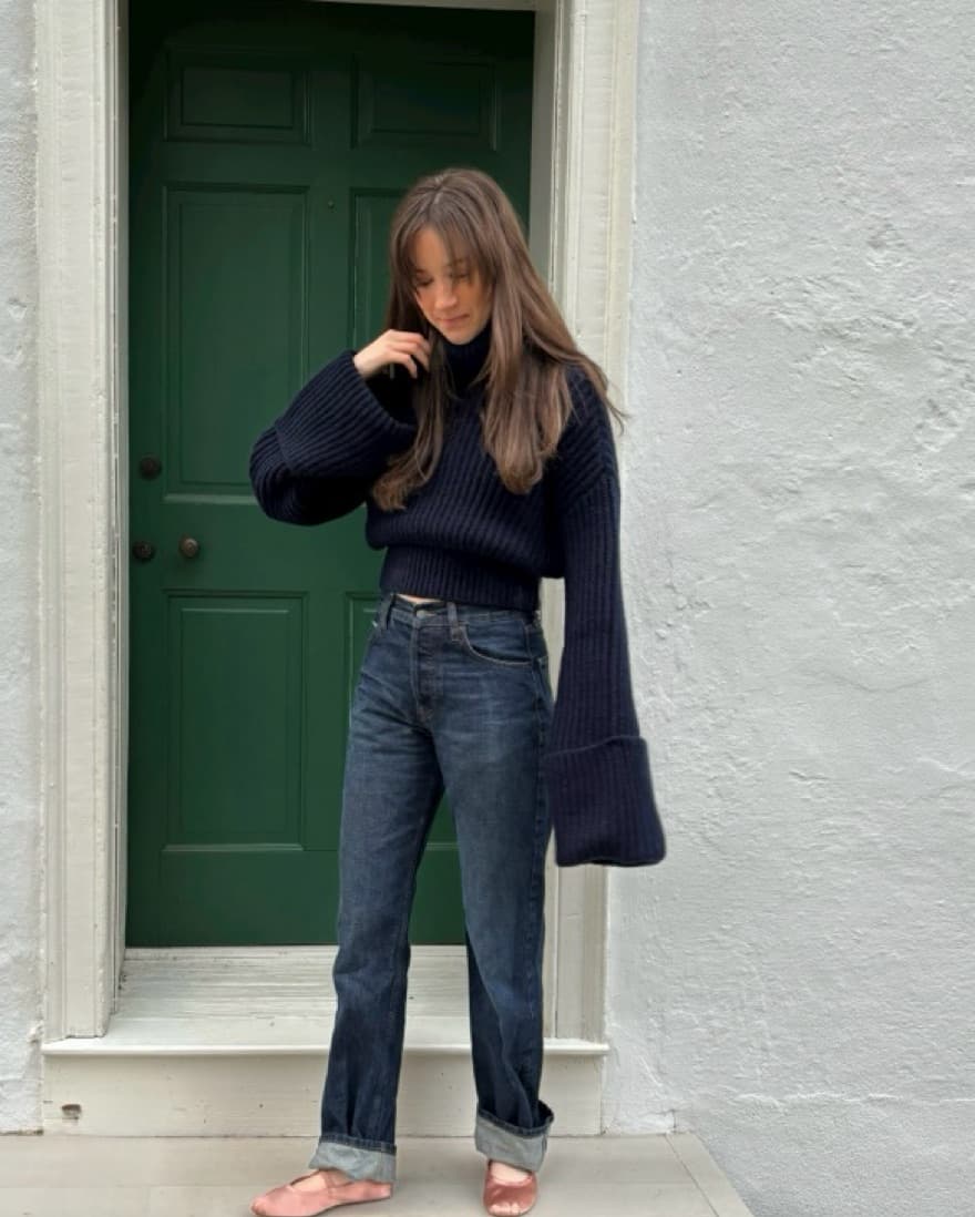 Helsa Esti Turtleneck Sweater in Navy  - Image 3